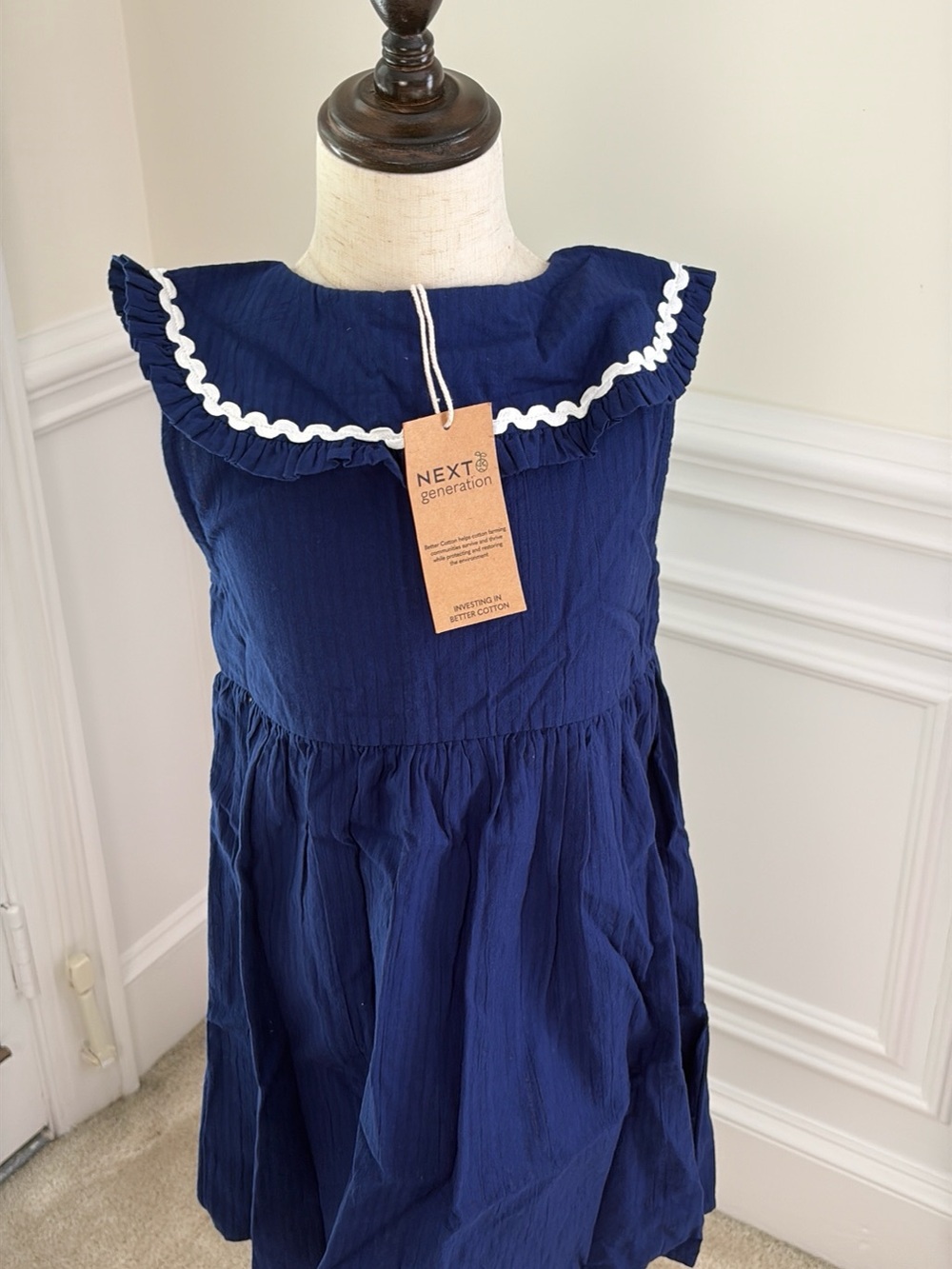 Next Navy Dress with White Ruffle Trim